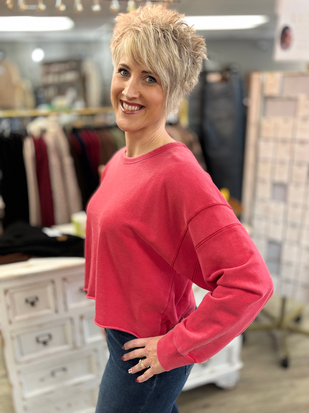 Cherry Cutout Back Layering Sweatshirt