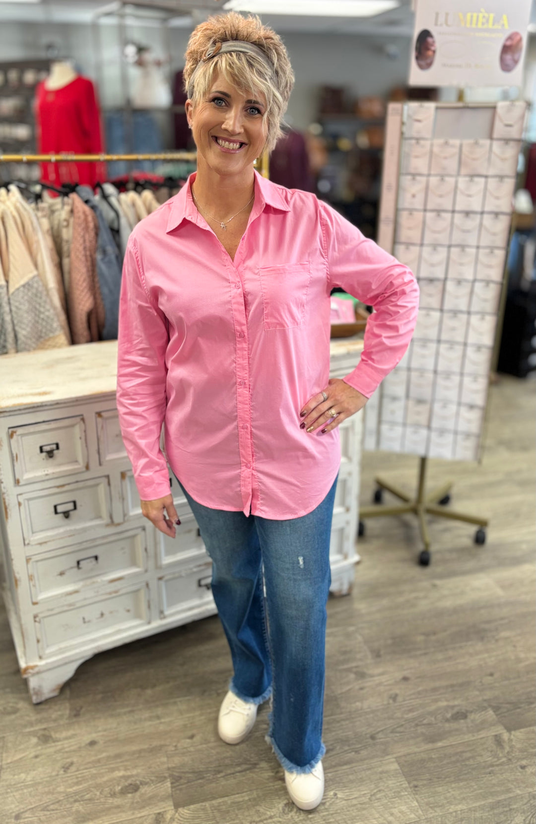 Classic Collared Button Down Poplin Shirt-Tops-La Miel-Evergreen Boutique, Women’s Fashion Boutique in Santa Claus, Indiana