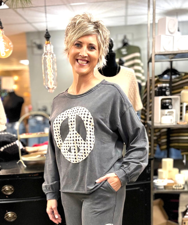 Penelope Lace Peace Top-Sweatshirts-Umgee-Evergreen Boutique, Women’s Fashion Boutique in Santa Claus, Indiana