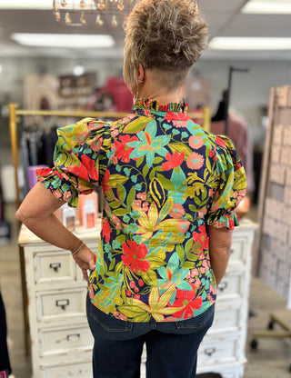 Navy Blossom Short Sleeve Top