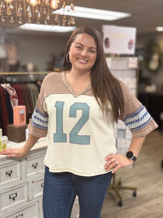 Varsity Vibes Snow Washed Mixed Media Top