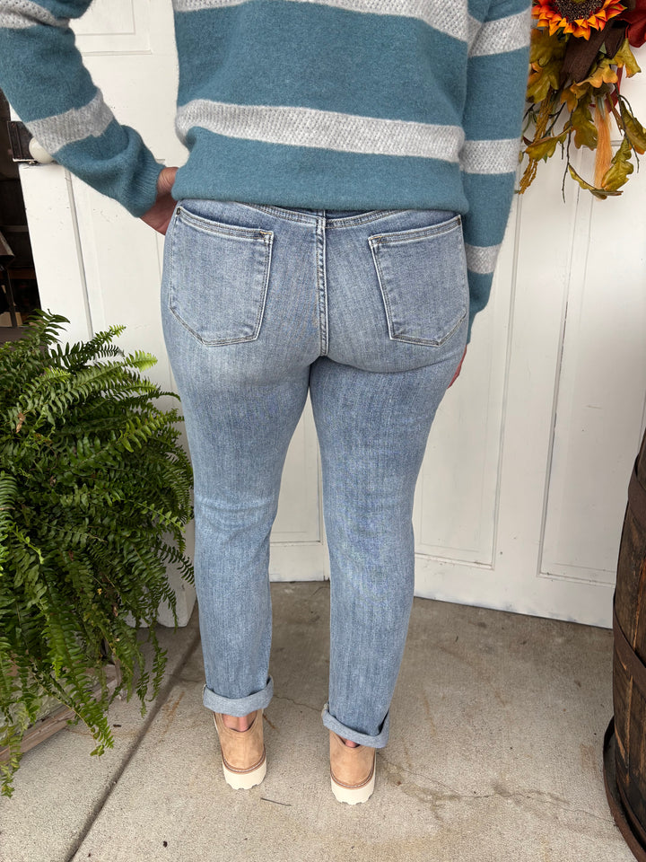 Judy Blue Midrise Bleach Wash Boyfriend Jeans-Denim-Evergreen Boutique-Evergreen Boutique, Women’s Fashion Boutique in Santa Claus, Indiana