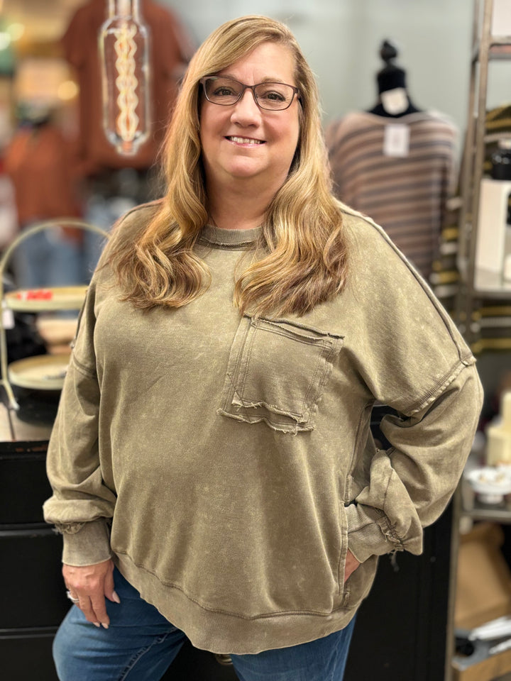 Bella Acid Wash Pullover-Long Sleeves-Zenana-Evergreen Boutique, Women’s Fashion Boutique in Santa Claus, Indiana