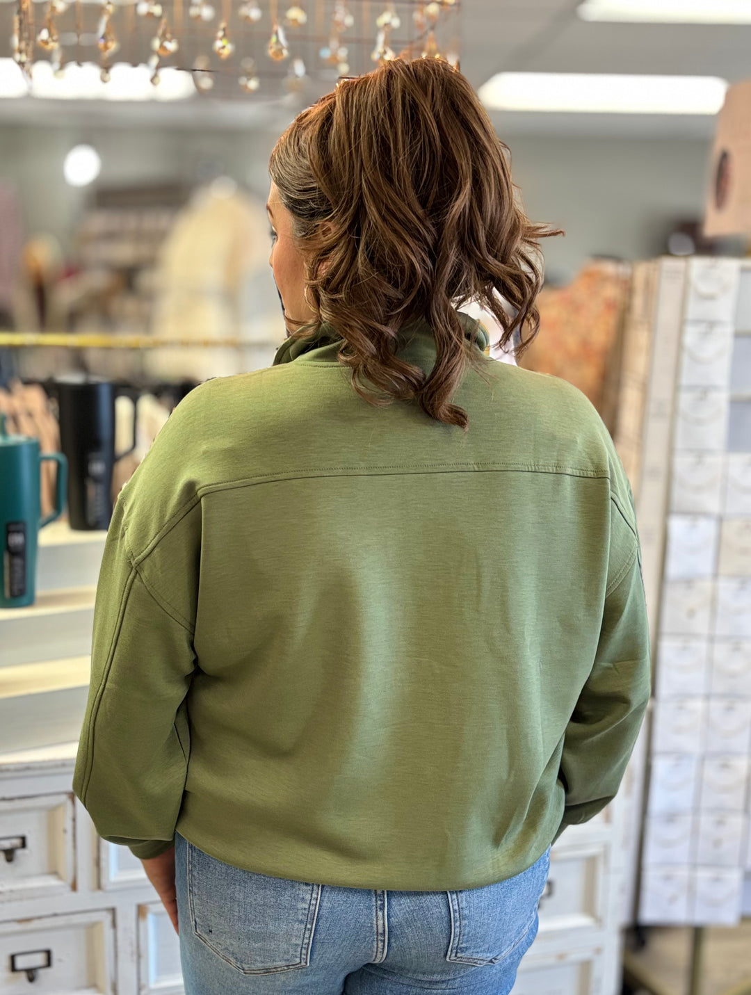 Zenana Easy Does It Half Zip Scuba Pullover-Tops-zENANA-Evergreen Boutique, Women’s Fashion Boutique in Santa Claus, Indiana