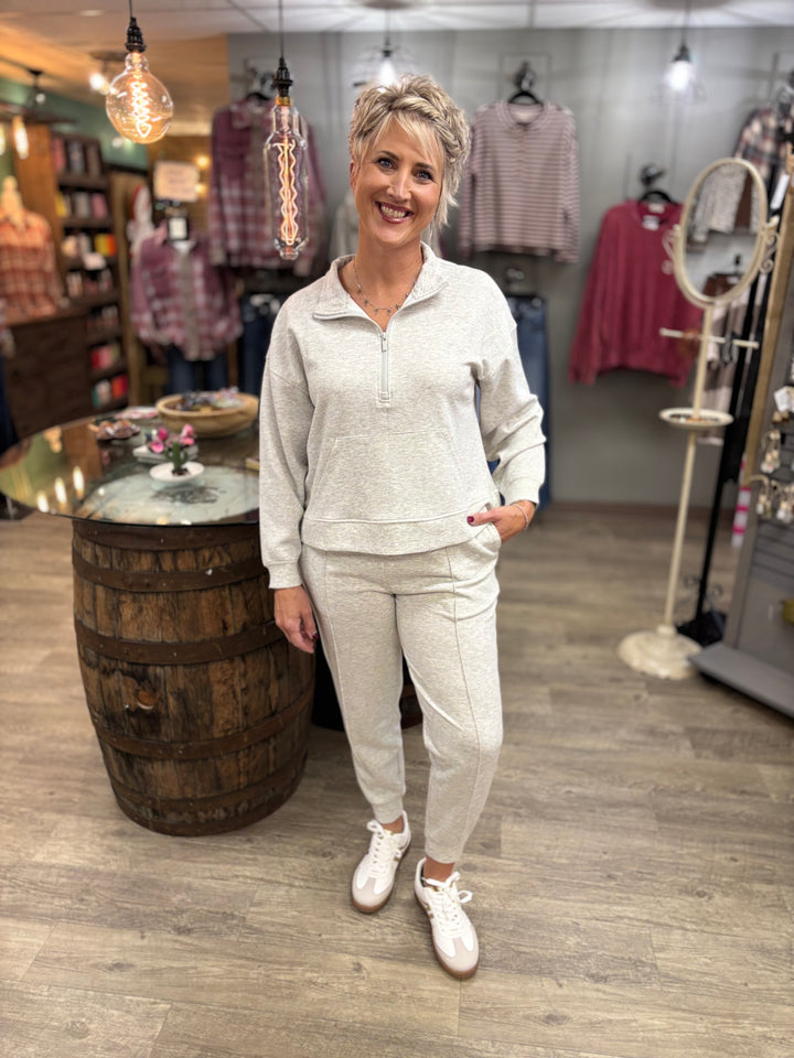 Zenana On Repeat Half Zip Scuba Pullover-Tops-Zenana-Evergreen Boutique, Women’s Fashion Boutique in Santa Claus, Indiana