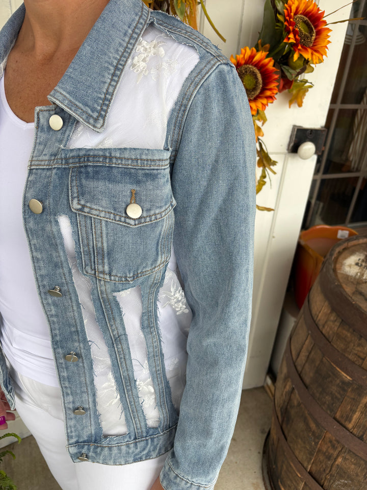 The Rosalie Lace and Denim Jacket-Jackets-Davi & Dani-Evergreen Boutique, Women’s Fashion Boutique in Santa Claus, Indiana