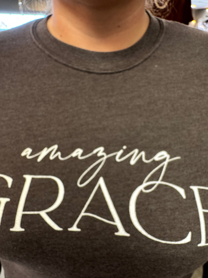 Amazing Grace Mineral Brown Sweatshirt-Tops-HRTandLUV-Evergreen Boutique, Women’s Fashion Boutique in Santa Claus, Indiana