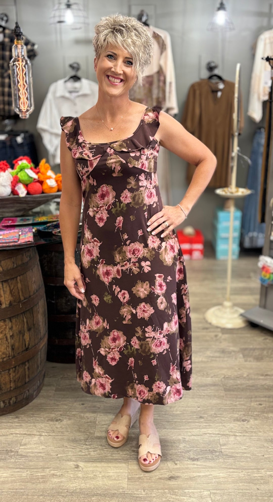 The Rosie Mocha Midi Dress-Dresses-Rosie Posie-Evergreen Boutique, Women’s Fashion Boutique in Santa Claus, Indiana