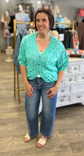 Mint To Be Crochet Cardigan Top