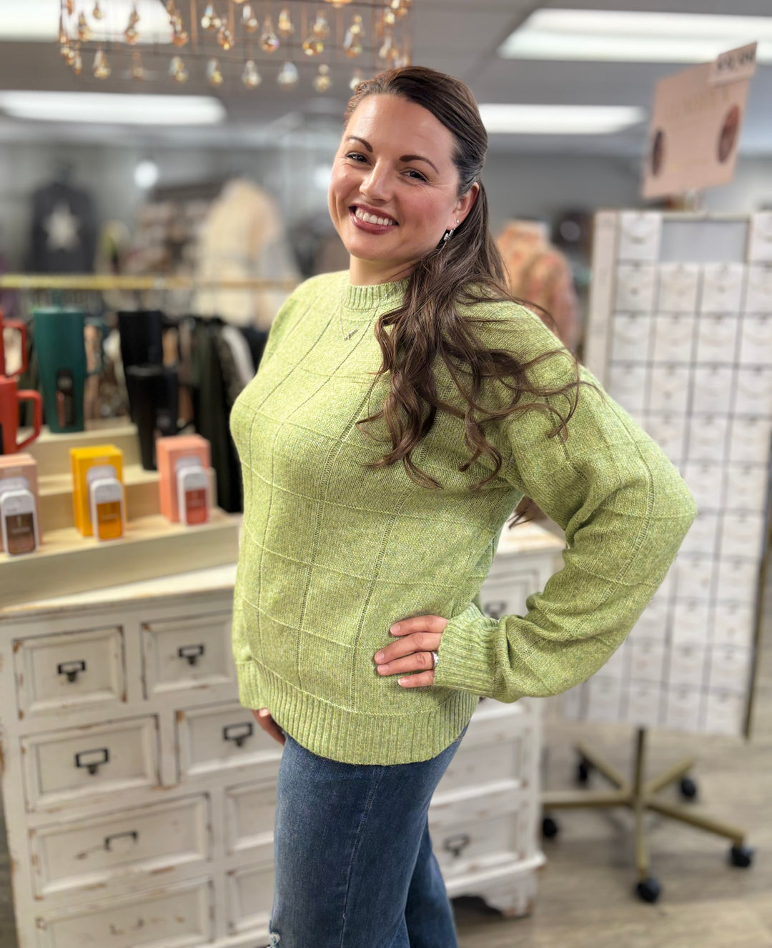 Windowpane Two Tone Knit Sweater-Tops-La Miel-Evergreen Boutique, Women’s Fashion Boutique in Santa Claus, Indiana