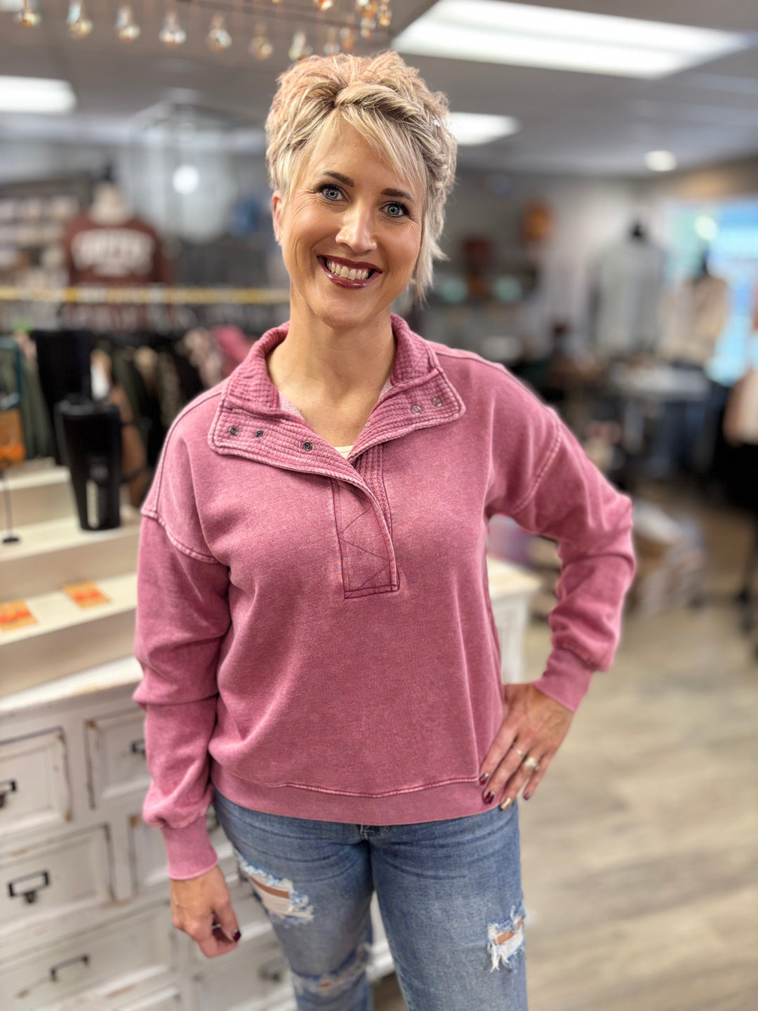 Plum Cozy Thermal Mix Pullover-Tops-Easel-Evergreen Boutique, Women’s Fashion Boutique in Santa Claus, Indiana