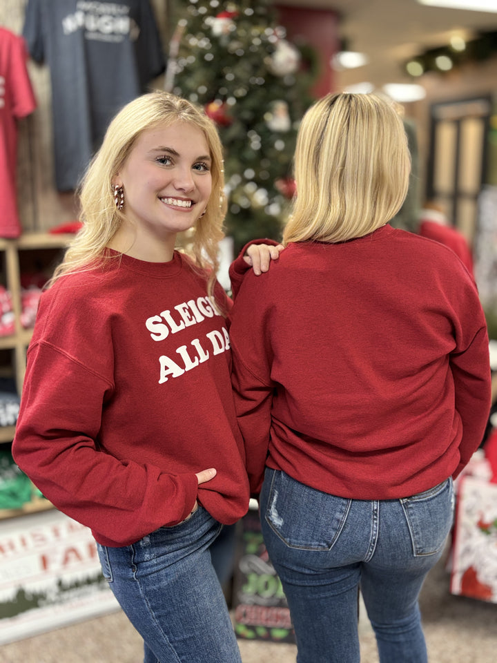 Sleigh All Day Sweatshirt-Sweatshirts-mugsby-Evergreen Boutique, Women’s Fashion Boutique in Santa Claus, Indiana