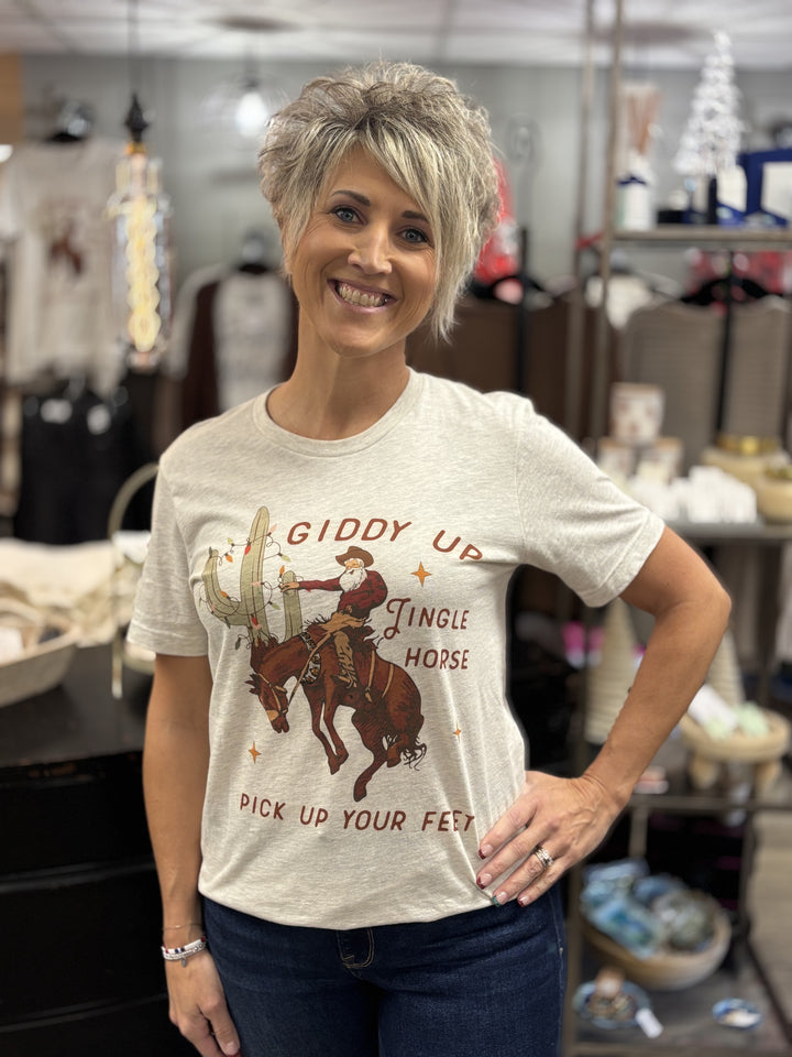 Western Christmas Giddy Upon-Graphic Tees-The Way Down South-Evergreen Boutique, Women’s Fashion Boutique in Santa Claus, Indiana