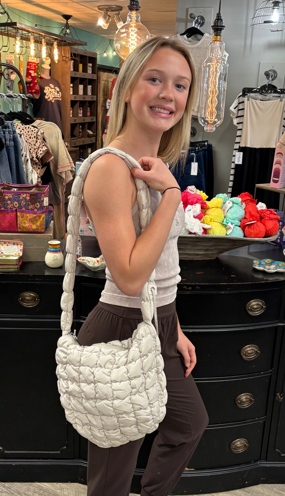 Medium Puffer Bags-Purse-Queens Designs-Evergreen Boutique, Women’s Fashion Boutique in Santa Claus, Indiana