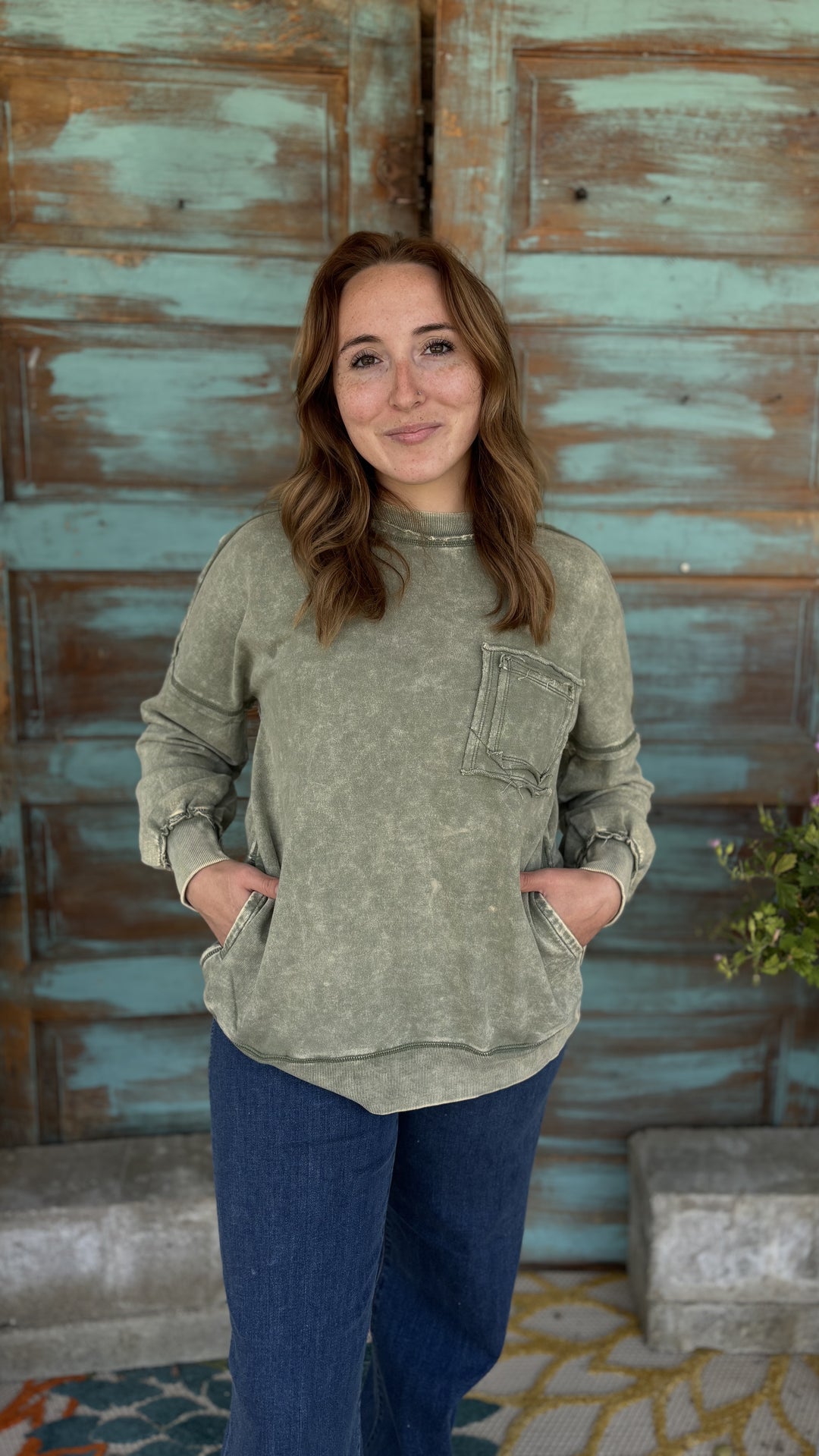 Valerie Acid Wash Pullover-Sweatshirts-Zenana-Evergreen Boutique, Women’s Fashion Boutique in Santa Claus, Indiana