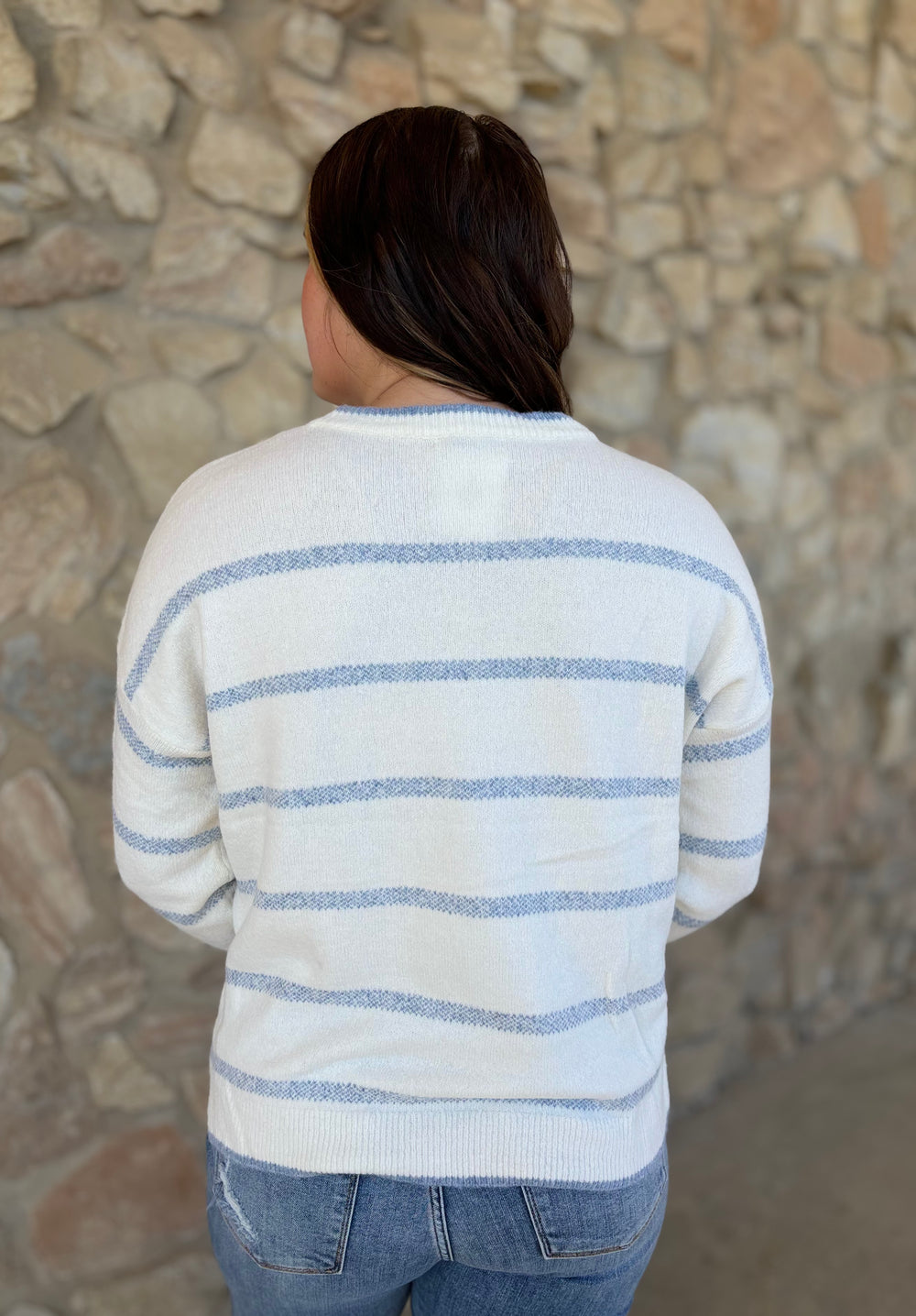 Bluebird Striped Sweater-Sweaters-Staccato-Evergreen Boutique, Women’s Fashion Boutique in Santa Claus, Indiana