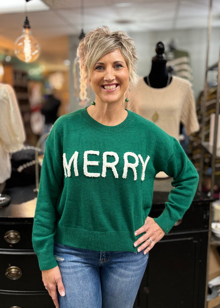 Green Merry Sweater-Sweaters-Wishlist-Evergreen Boutique, Women’s Fashion Boutique in Santa Claus, Indiana