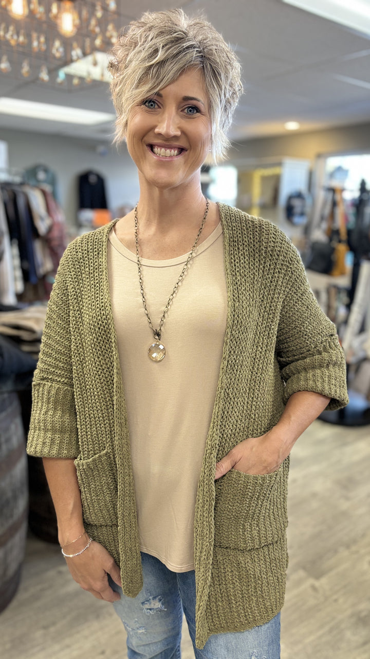 Camille Cuffed Sleeve Cardigan-Cardigans-POL-Evergreen Boutique, Women’s Fashion Boutique in Santa Claus, Indiana