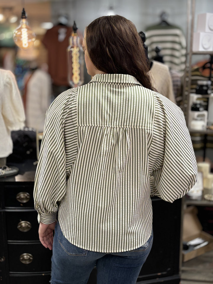 Evergreen Stripes Shirt-Tops-In February-Evergreen Boutique, Women’s Fashion Boutique in Santa Claus, Indiana