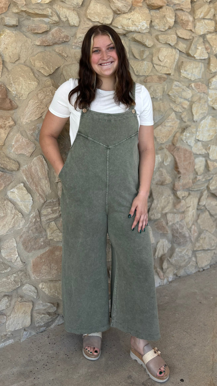 Mineral Wash Jumpsuit Overalls-Rompers & Jumpsuits-Mittoshop-Evergreen Boutique, Women’s Fashion Boutique in Santa Claus, Indiana