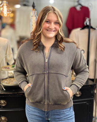 Lucy Mineral Washed Zip Up-Evergreen Boutique-Evergreen Boutique, Women’s Fashion Boutique in Santa Claus, Indiana