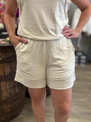 Lacey Lou Laced Trim Shorts-bottoms-J. Her-Evergreen Boutique, Women’s Fashion Boutique in Santa Claus, Indiana