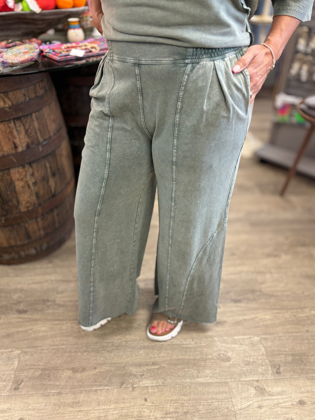 Terry Mineral Washed Pants-Pants-Easel-Evergreen Boutique, Women’s Fashion Boutique in Santa Claus, Indiana