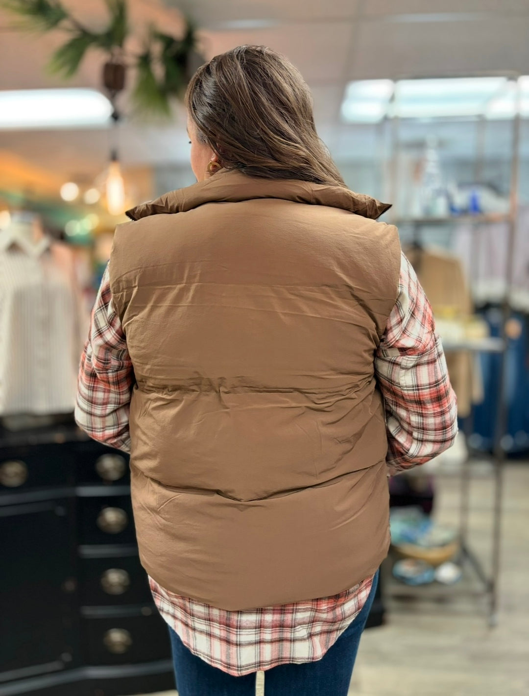 Cozy Cocoa Puffer Vest-Vests-White Birch-Evergreen Boutique, Women’s Fashion Boutique in Santa Claus, Indiana