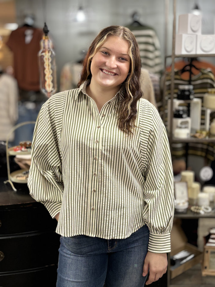 Evergreen Stripes Shirt-Tops-In February-Evergreen Boutique, Women’s Fashion Boutique in Santa Claus, Indiana