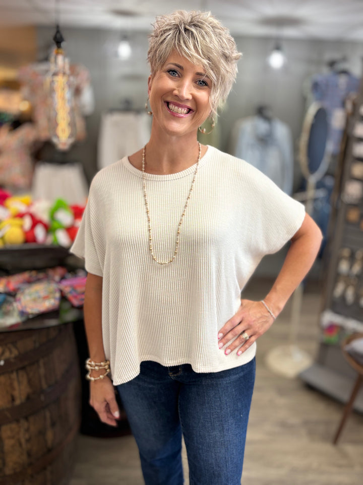 Pin Me Pretty Rib Striped Oversized Top-Tops-42POPS-Evergreen Boutique, Women’s Fashion Boutique in Santa Claus, Indiana