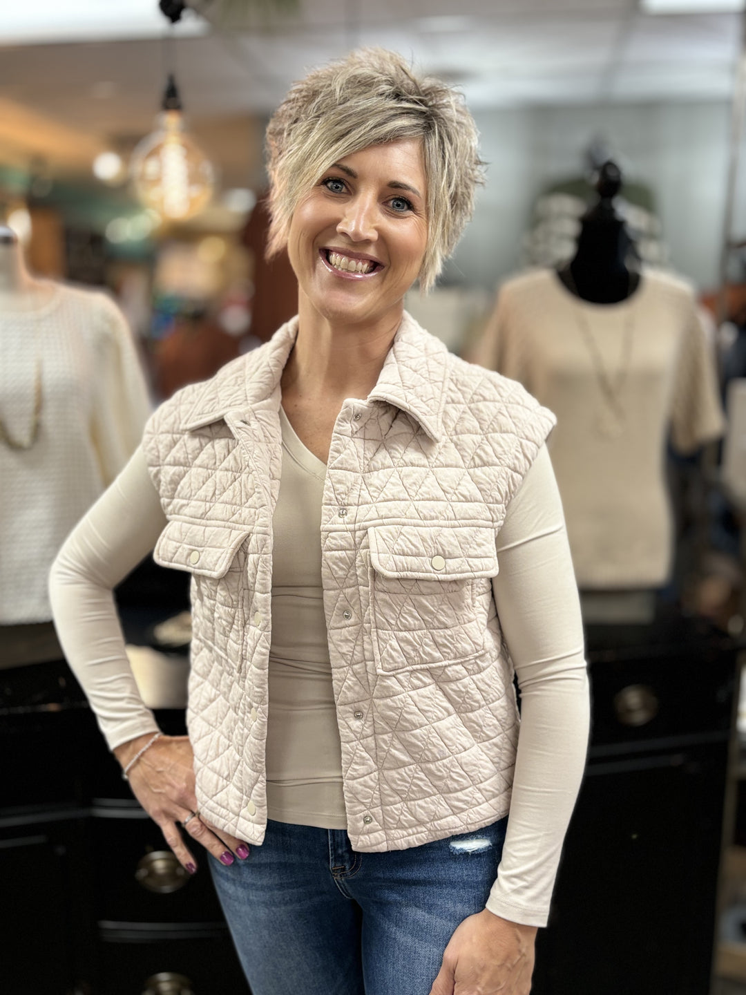 Quinn Quilted Utility Vest-Vests-Entro-Evergreen Boutique, Women’s Fashion Boutique in Santa Claus, Indiana