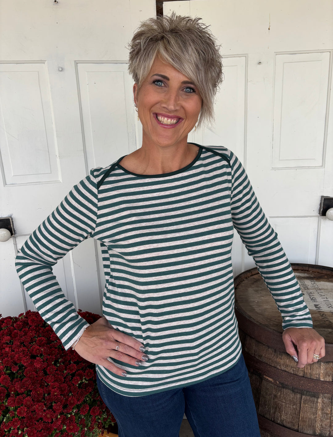 Merry Moments Striped Top-Tops-Staccato-Evergreen Boutique, Women’s Fashion Boutique in Santa Claus, Indiana