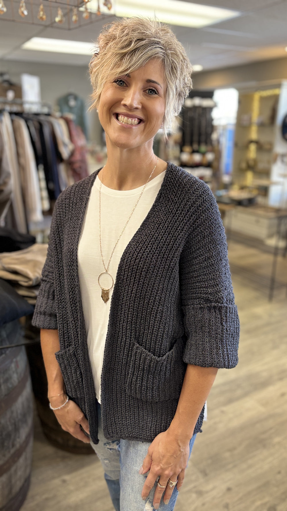 Camille Cuffed Sleeve Cardigan-Cardigans-POL-Evergreen Boutique, Women’s Fashion Boutique in Santa Claus, Indiana