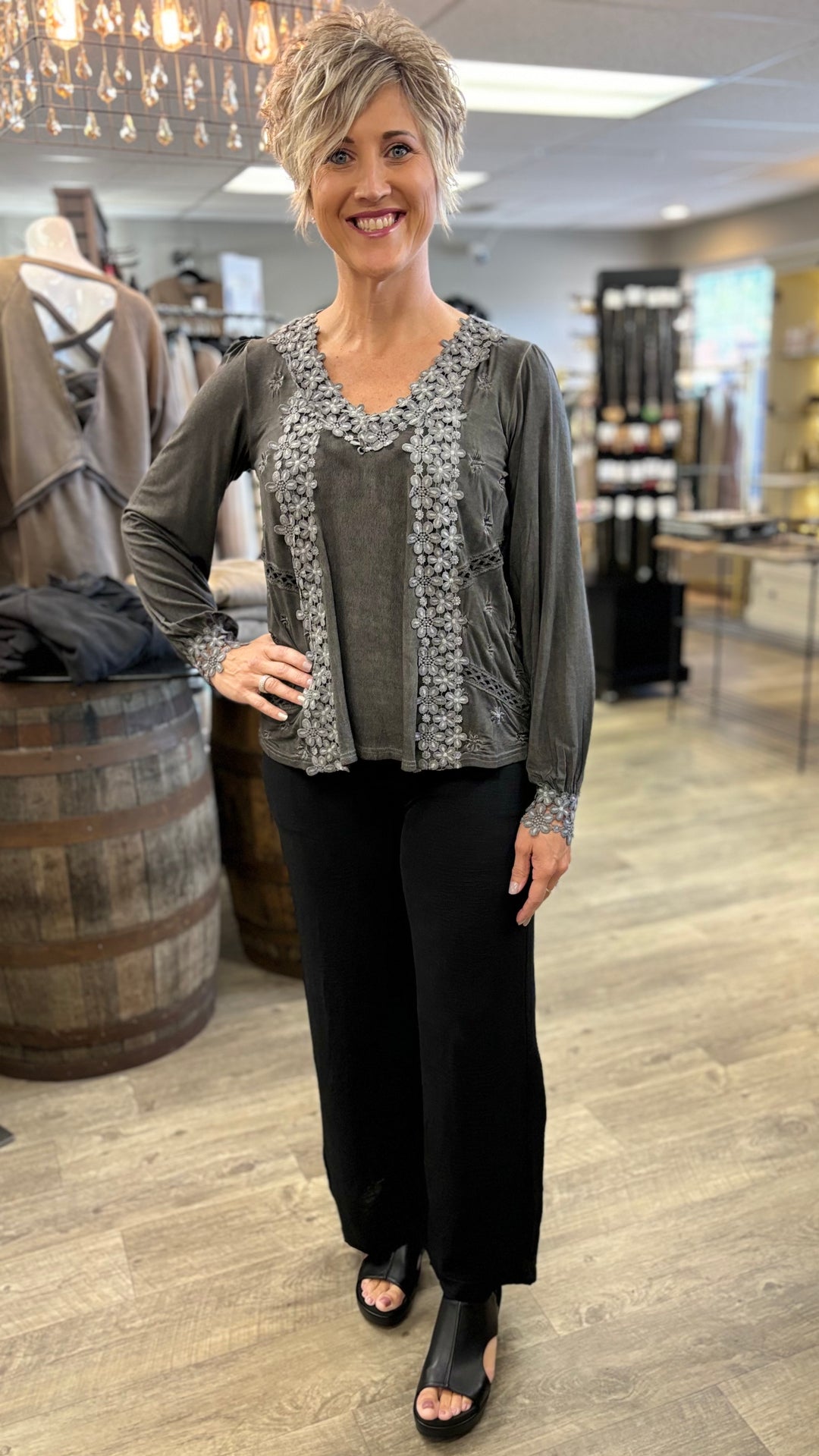 Florence Floral Lace Long Sleeve-Tops-POL-Evergreen Boutique, Women’s Fashion Boutique in Santa Claus, Indiana