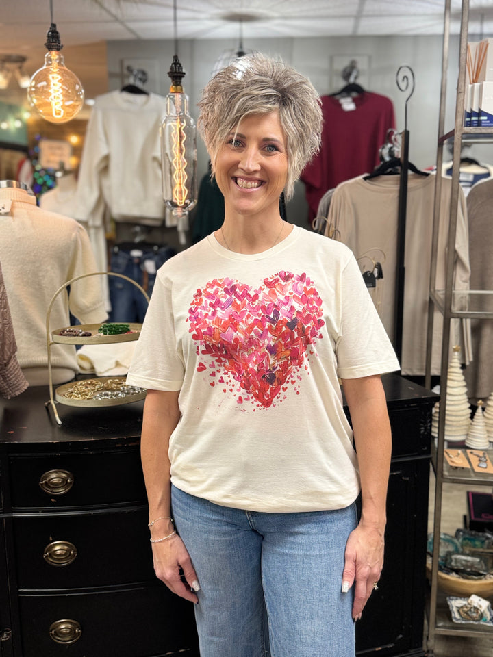 Fluttered Hearts Graphic Tee-Graphic Tees-Fox and Owl Apparel-Evergreen Boutique, Women’s Fashion Boutique in Santa Claus, Indiana