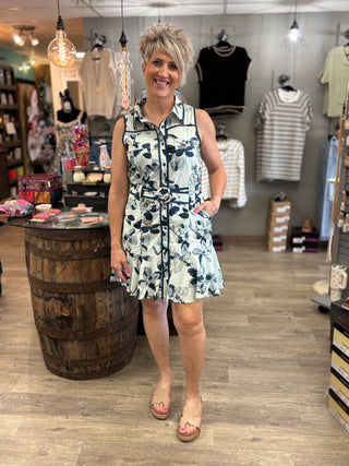 Summer Stroll Navy Floral Dress-Dresses-Entro-Evergreen Boutique, Women’s Fashion Boutique in Santa Claus, Indiana