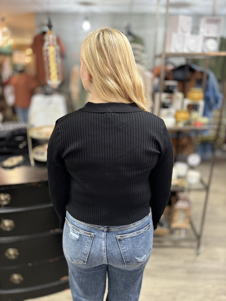 The Ivy Polo Crop Sweater-Sweaters-MITTOSHOP-Evergreen Boutique, Women’s Fashion Boutique in Santa Claus, Indiana