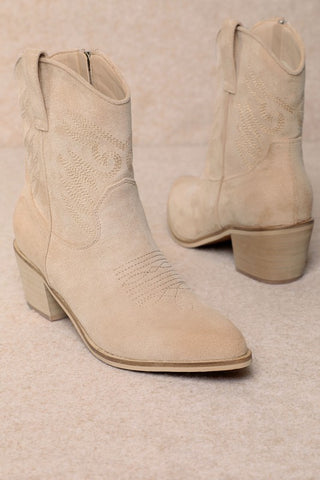Casey Apricot Suede Western Booties-Shoes-Miim-Evergreen Boutique, Women’s Fashion Boutique in Santa Claus, Indiana