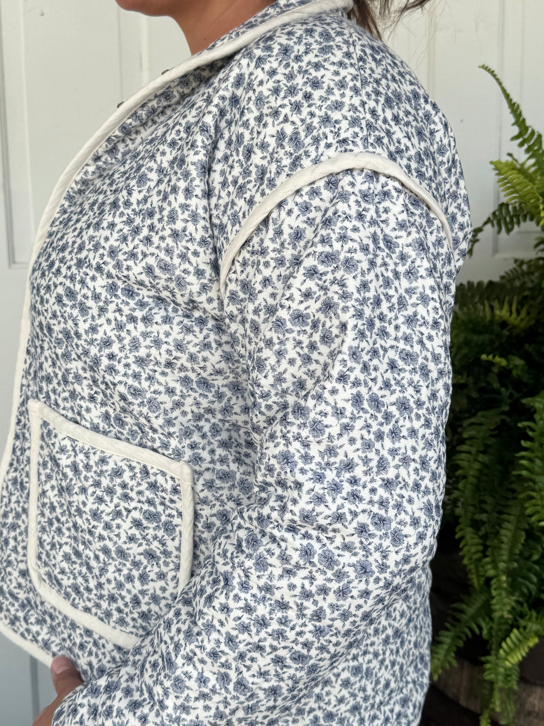 Morning Blue Long Sleeve Floral Jacket-Tops-Doe and Rae-Evergreen Boutique, Women’s Fashion Boutique in Santa Claus, Indiana