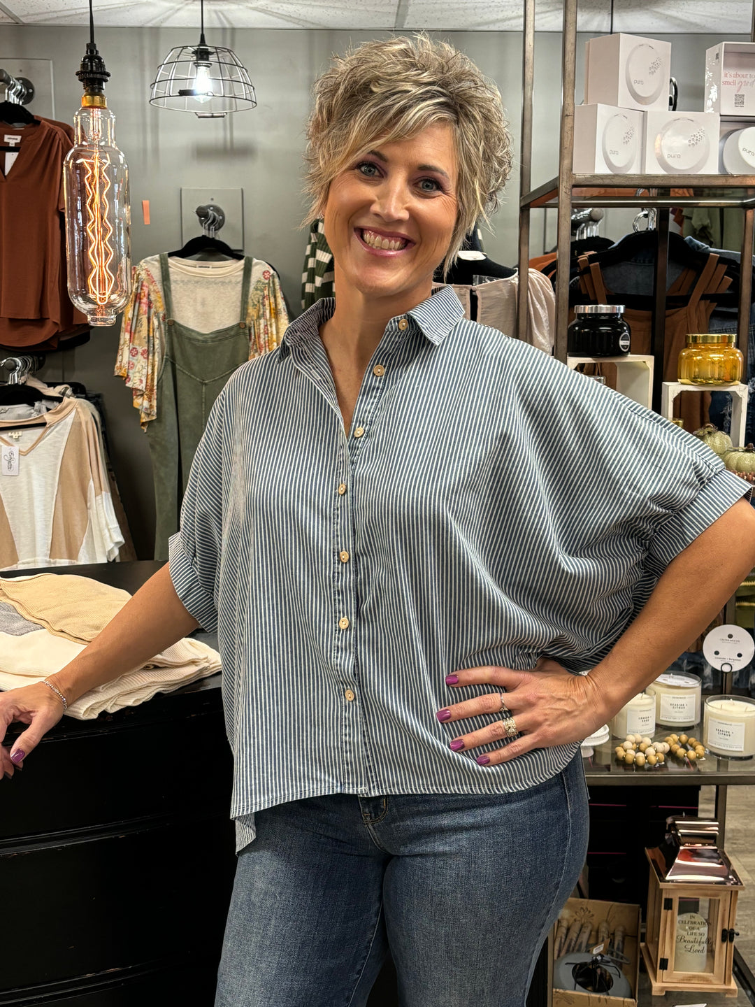 Effortless Striped Shirt-Tops-MITTOSHOP-Evergreen Boutique, Women’s Fashion Boutique in Santa Claus, Indiana