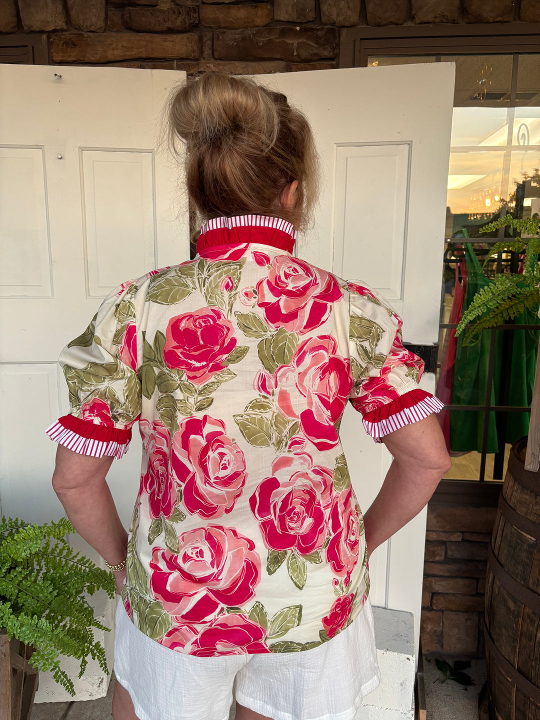 The Camellia Floral Ruffled Edge Blouse-Tops-Bibi-Evergreen Boutique, Women’s Fashion Boutique in Santa Claus, Indiana