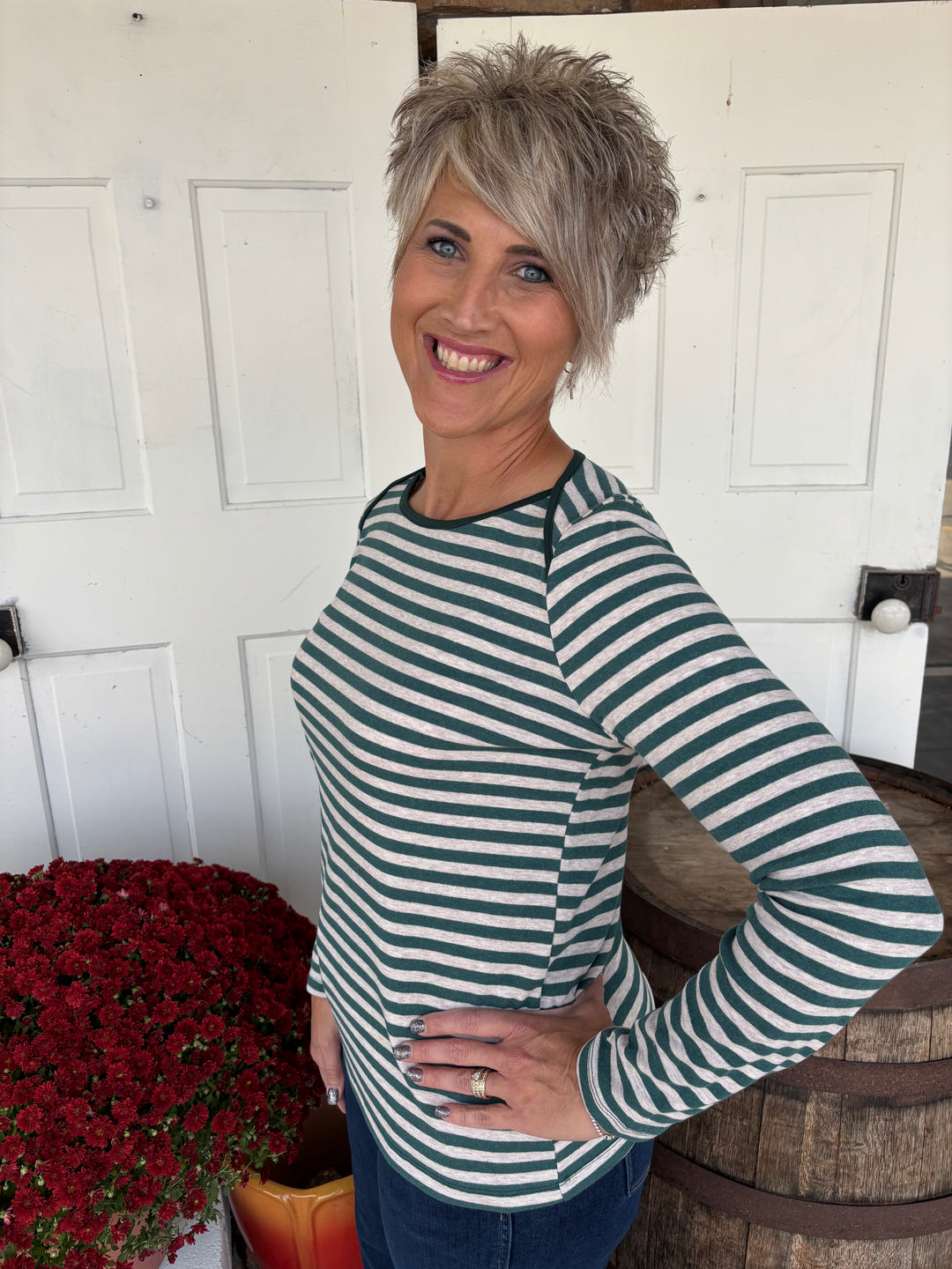 Merry Moments Striped Top-Tops-Staccato-Evergreen Boutique, Women’s Fashion Boutique in Santa Claus, Indiana