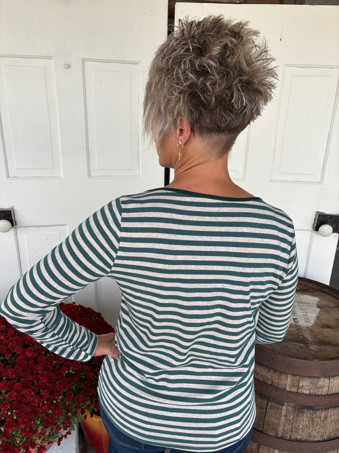 Merry Moments Striped Top-Tops-Staccato-Evergreen Boutique, Women’s Fashion Boutique in Santa Claus, Indiana