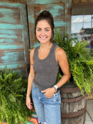 Zenana Washed Ribbed Scoop Neck Tank Top-Tank Tops-Zenana-Evergreen Boutique, Women’s Fashion Boutique in Santa Claus, Indiana