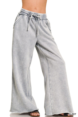Acid Wash Fleece Palazzo Sweatpants