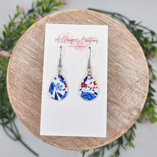 Patriotic Teardrop Leather Earrings