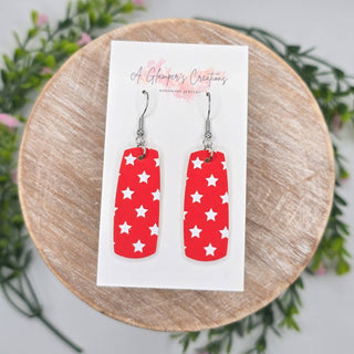 White Stars On Red Patriotic Leather Earrings