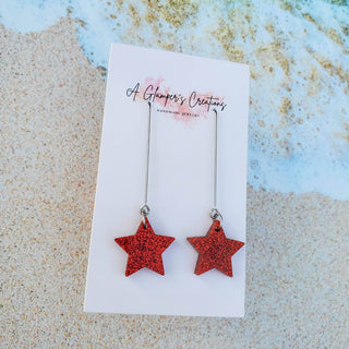 Patriotic Red Glitter Star Earrings