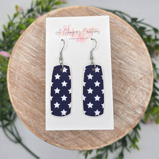 White Stars On Navy Patriotic Leather Earrings