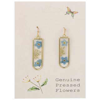 Cottage Blue Gold Bar Dried Flower Earrings